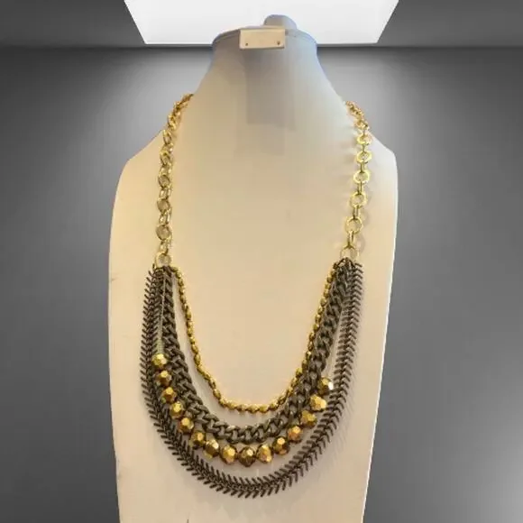 A.V. Max Mixed Metal Beaded Layered Gold Tone Necklace - Picture 3 of 9